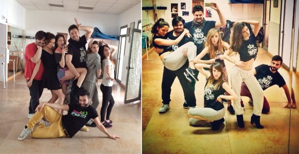 Fotos subidas a Twitter por miembros del equipo de "Cómo sobrevivir a una despedida", la próxima película que comenzará a rodarse en Canarias, a finales de abril. La izquierda es un 'selfie' de Úrsula Corberó (@ursulolita), la de la derecha realizada por un miembro de la academia donde han realizado los ensayos.