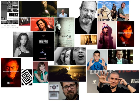 Collage de fotos con imágenes de películas de Adrián Guerra, directores y actores  que trabajan con él.