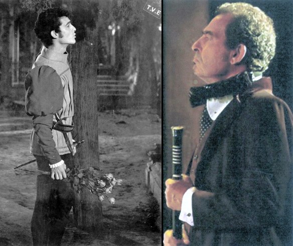 Miguel Aristu, en un programa de TVE y, 40 años después, en la obra "Abre el ojo". / OAC