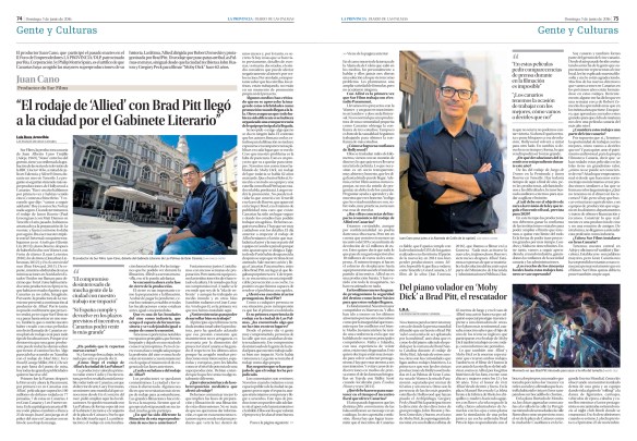 La entrevista a doble página, tal y como fue publicada a doble página el domingo 5 de junio en el periódico La Provincia. / OAC