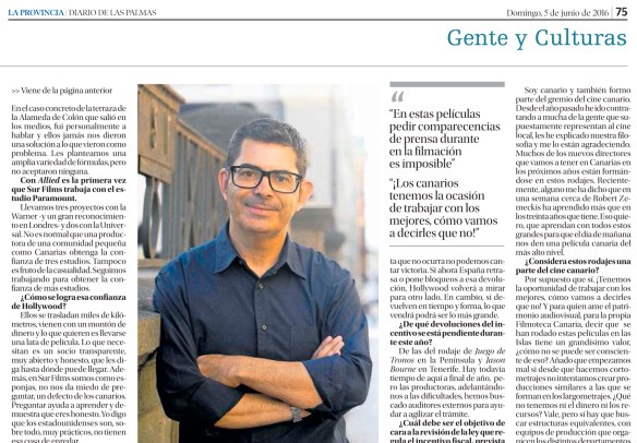 Un fragmento de la entrevista como fue publicada en La Provincia, con fotografía de Juan Cano a cargo de Juan Carlos Castro. / OAC