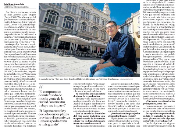 Otro fragmento de la entrevista, tal y como apareció en La Provincia. La foto también es de Juan Carlos Castro. / OAC