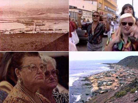 Foto de La Isleta en el siglo XIX, isleteros de fiesta y en misa y poblado de chabolas en El Confital. / OAC